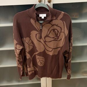 Belle by Kim Gravel Falling for Fall Floral Intarsia Half Zip - M